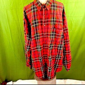 Eddie Bauer 90s Red Plaid 100% Cotton Button-Down Flannel Shirt XXL-Tall